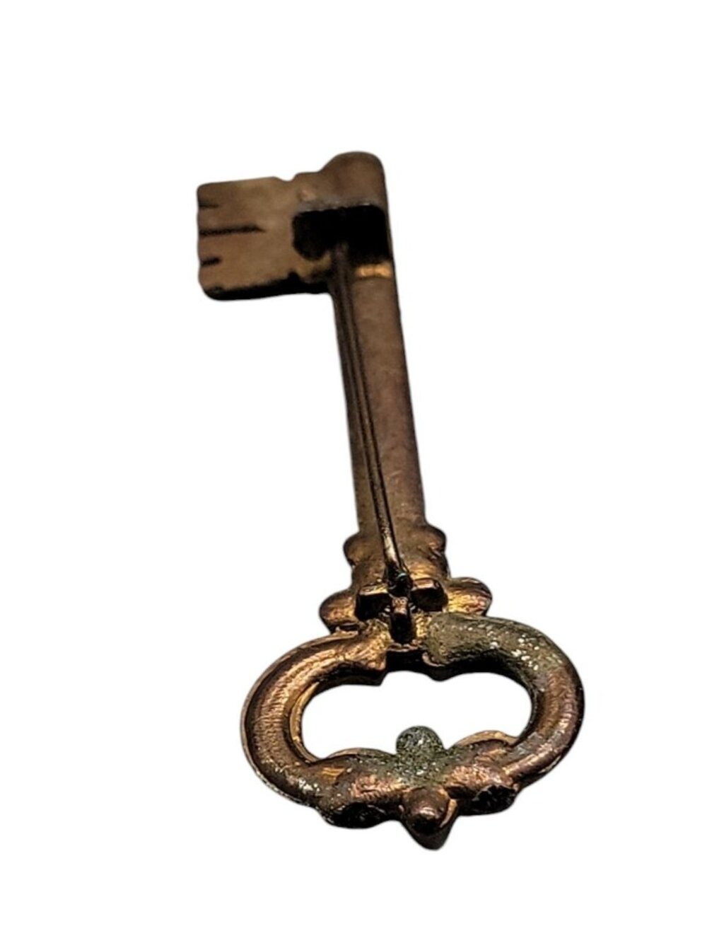 Antique Brass Skeleton Key Brooch Victorian C Clasp Unmarked Gold Tone - Picture 7 of 11